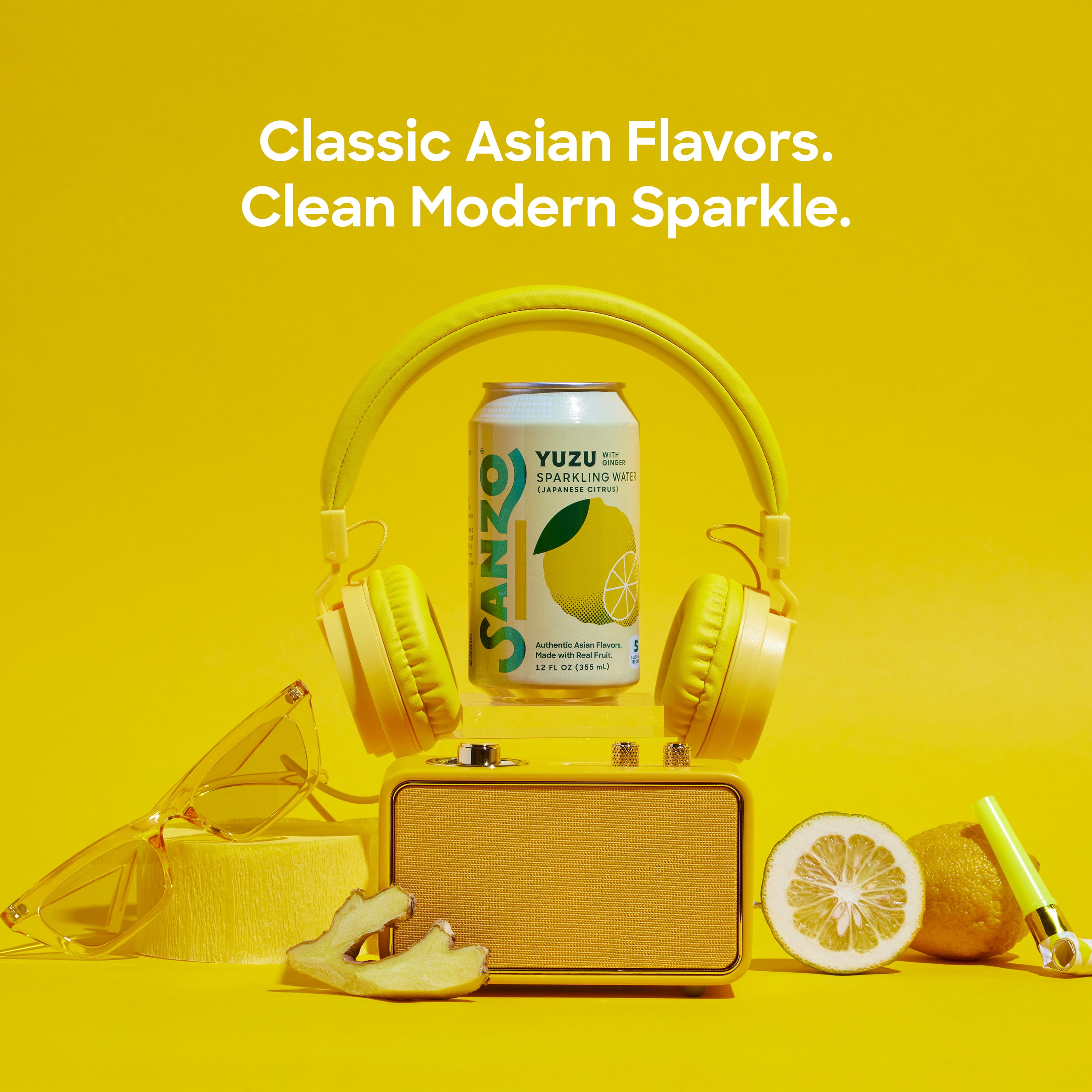 Sanzo Yuzu Lemon Sparkling Water, 12 fl oz, 12 Pack Cans