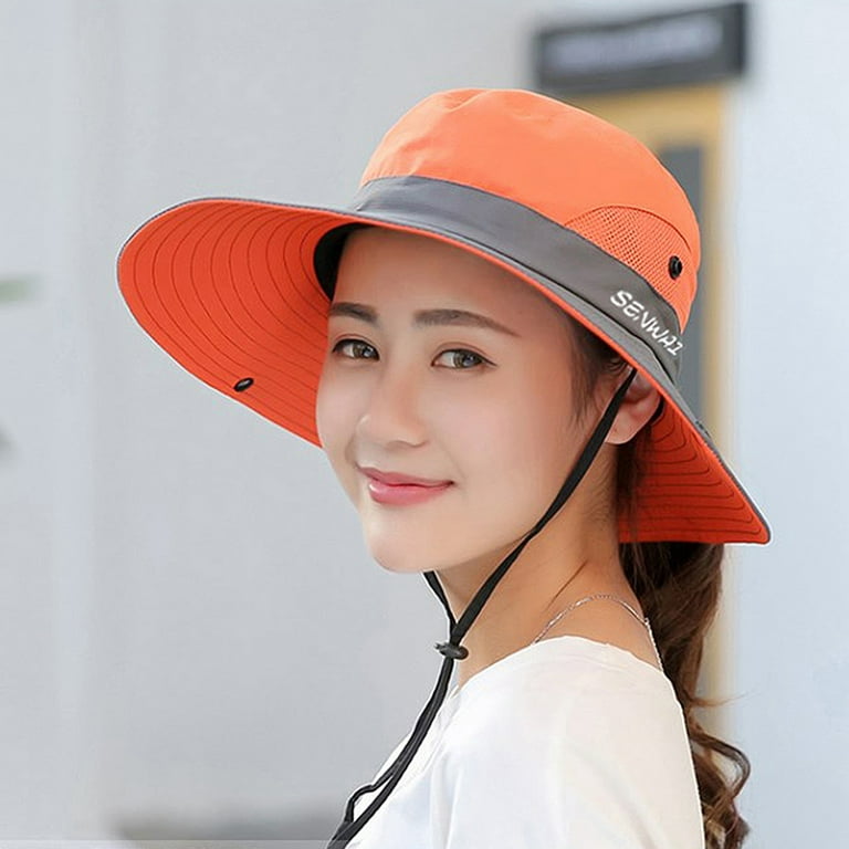 Womens UV Protection Wide Brim Sun Hats - Cooling Mesh Ponytail Hole Cap  Foldable Travel Outdoor Fishing Hat 