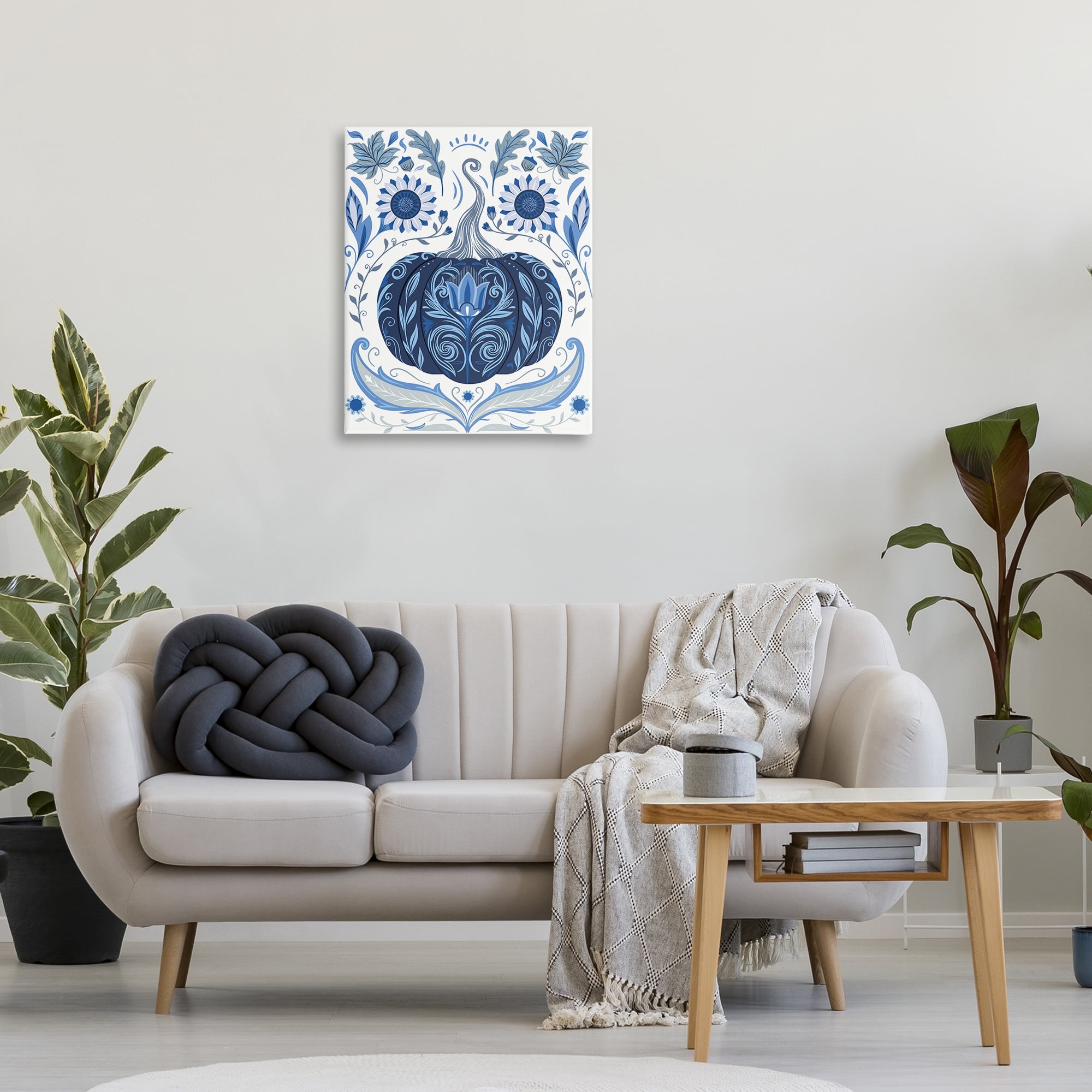 Stupell Industries Symmetrical Floral Pumpkin Plants & Flowers Painting Wrapped Canvas Art Print Wall Art, 24 x 30