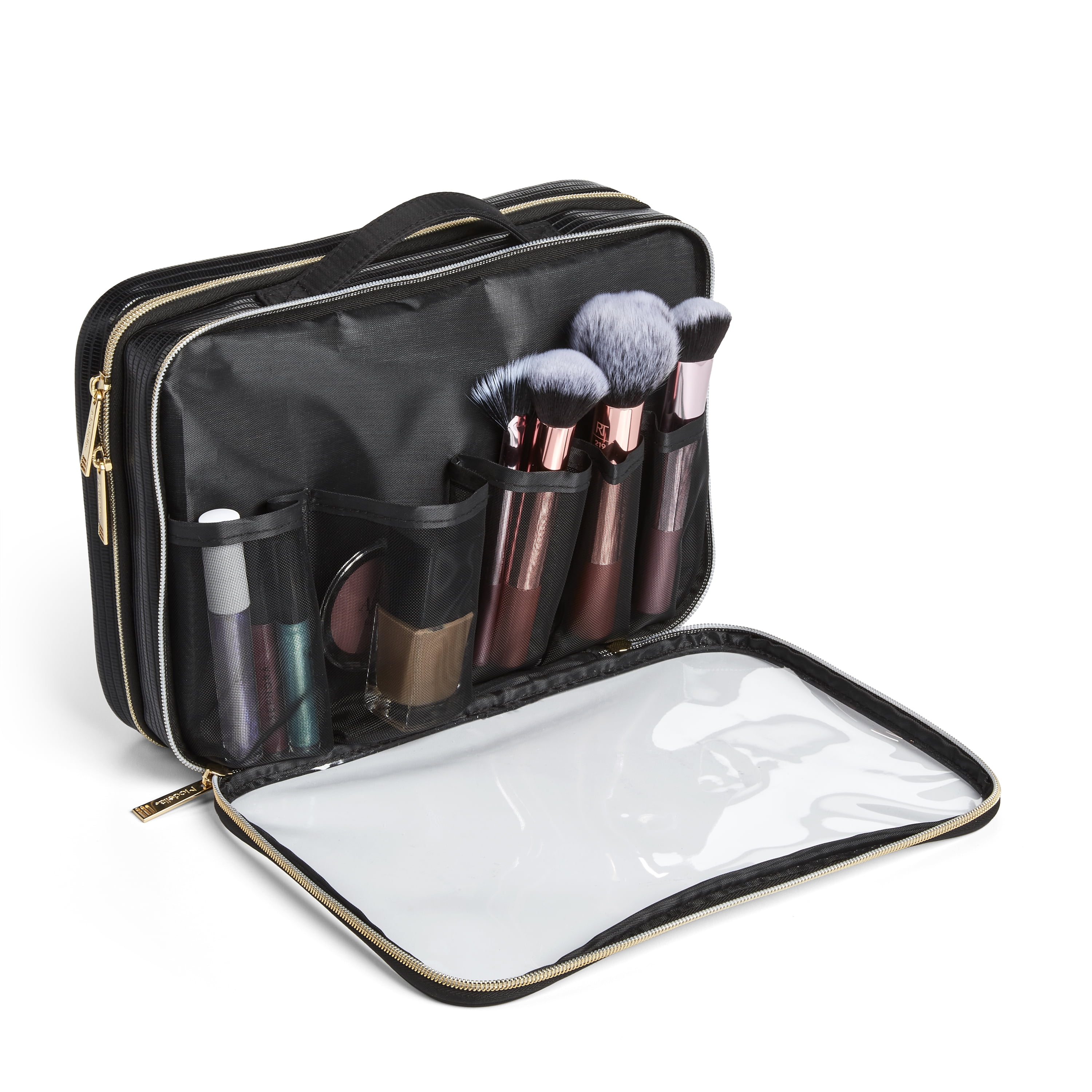 Modella Cosmetic Bag Set 2 Pink Black Easy Wipe Tote Make up 