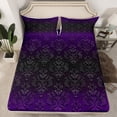 thumbnail image 2 of Homewish Vintage Damask King Sheet Set, Retro Baroque Flower Black Purple, 4-Piece, 2 of 7