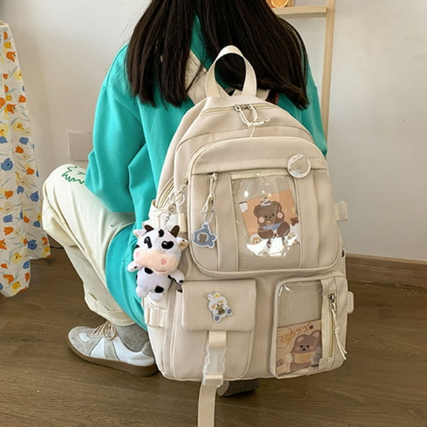 Flmtop Teen Girls Backpack Adjustable Shoulder Straps Large Capacity Smooth Zipper Backpack School Bag For High School Students Blue