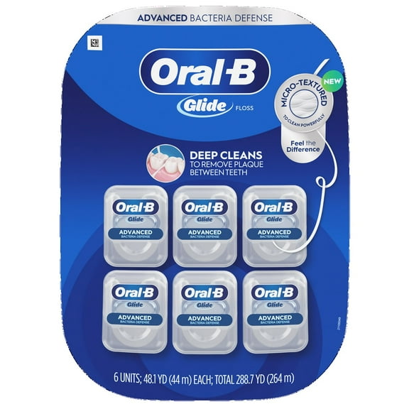 Oral-B Glide Floss, Advanced Bacterial Defense, 6 Count