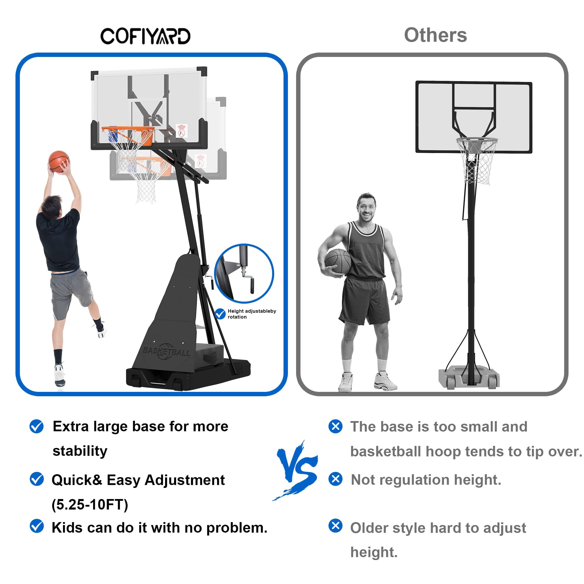 Cofiyard LED Light Portable Basketball Hoop with Extra Sandbag, 5.25-10FT Height Basketball Goals System with Large Backboards for Youth and Adult
