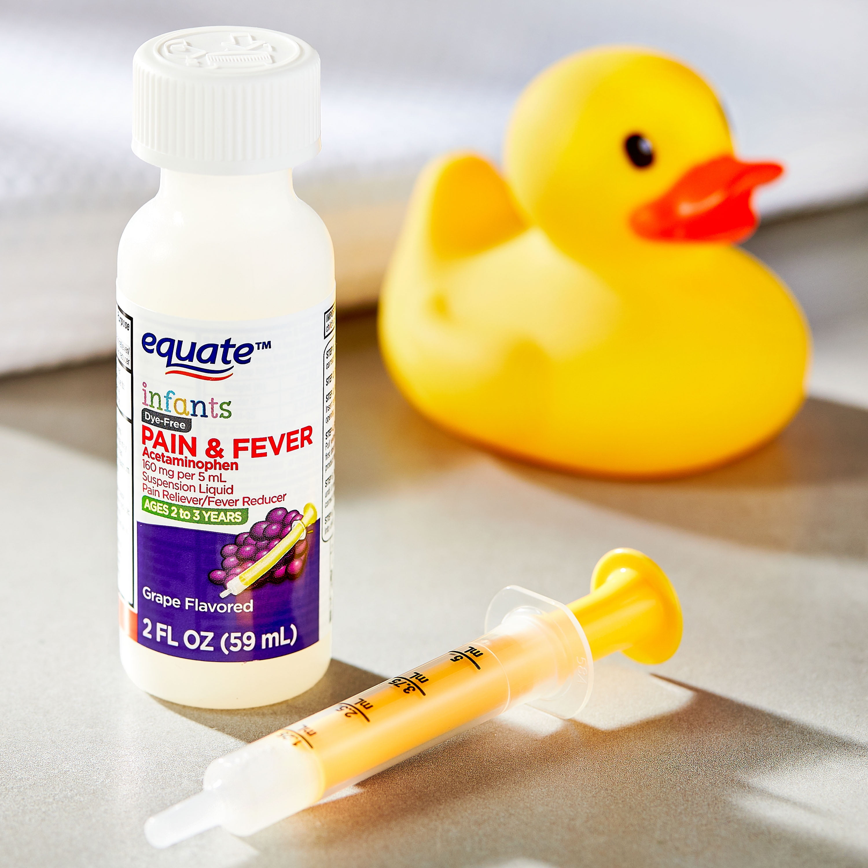 (3 pack) Equate Infants' Dye-Free Pain Reliever & Fever Reducer Acetaminophen Oral Suspension, 160 mg, Grape Flavor, Ages 2 to 3 Years, 2 fl oz, Compare to Infant's Tylenol Oral Suspension Active Ingredient
