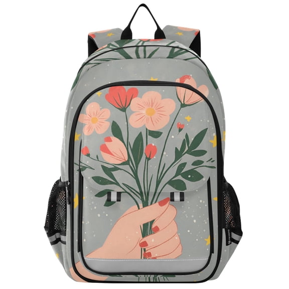 FORMRS Unisex School Backpack 17" Student Travel Bag with Laptop Compartment, Stars Flower