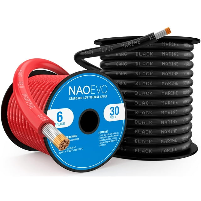 Marine Wire NAOEVO, cobre estañado, PVC, IP68, calibre 6, 18 m