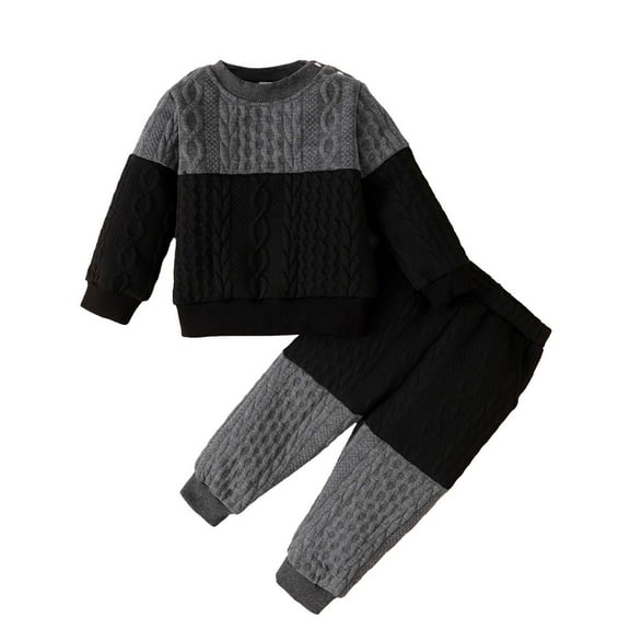 Kucnuzki Infant Baby Boys Outfit Sets Fall Winter Patchwork Pullover Tops   Pants 2pcs Sweater Suits Gray 12-18 Months