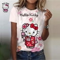 thumbnail image 3 of Camiseta de mujer para niña, camiseta informal con estampado de dibujos animados de Hello Kitty Kawaii, ropa informal cómoda para mujer, top negro, 3 of 5