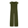 thumbnail image 4 of Clearance!lulshou Jumpsuit Pants for Women Women Casual Solid Linen Romper Long Playsuit Zipper Short Sleeve Jumpsuit, 4 of 6