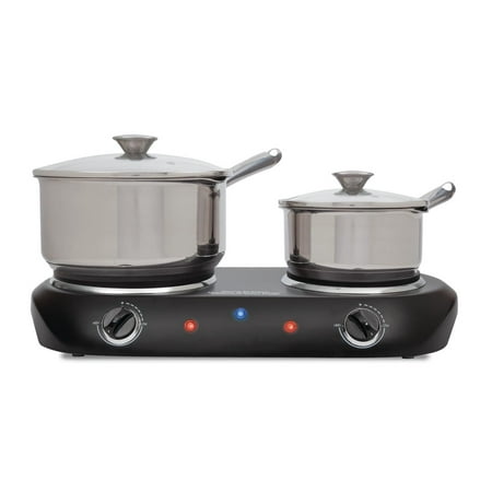 Mainstays Double Burner, 1800 W, Black Electric Cooktop, 1 Each, Assembled Product