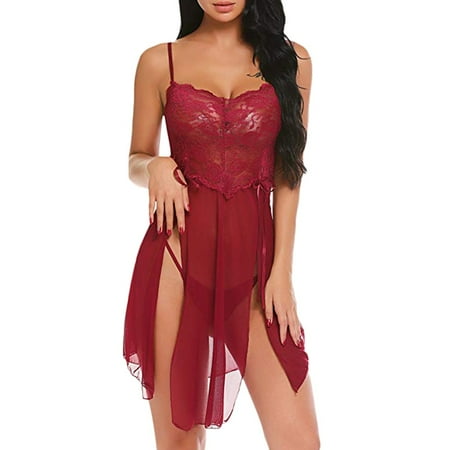 

EUHDSSDE Follure New Sexy Women Flower Lace Lingerie Bowknot Mesh Nightdress Camisole Sleepwear