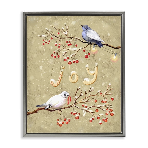 Stupell Industries Cottage Joy Birds on Winter Branches Gray Floating Frame Canvas Art, 25 x 31, by Verbrugge Watercolor