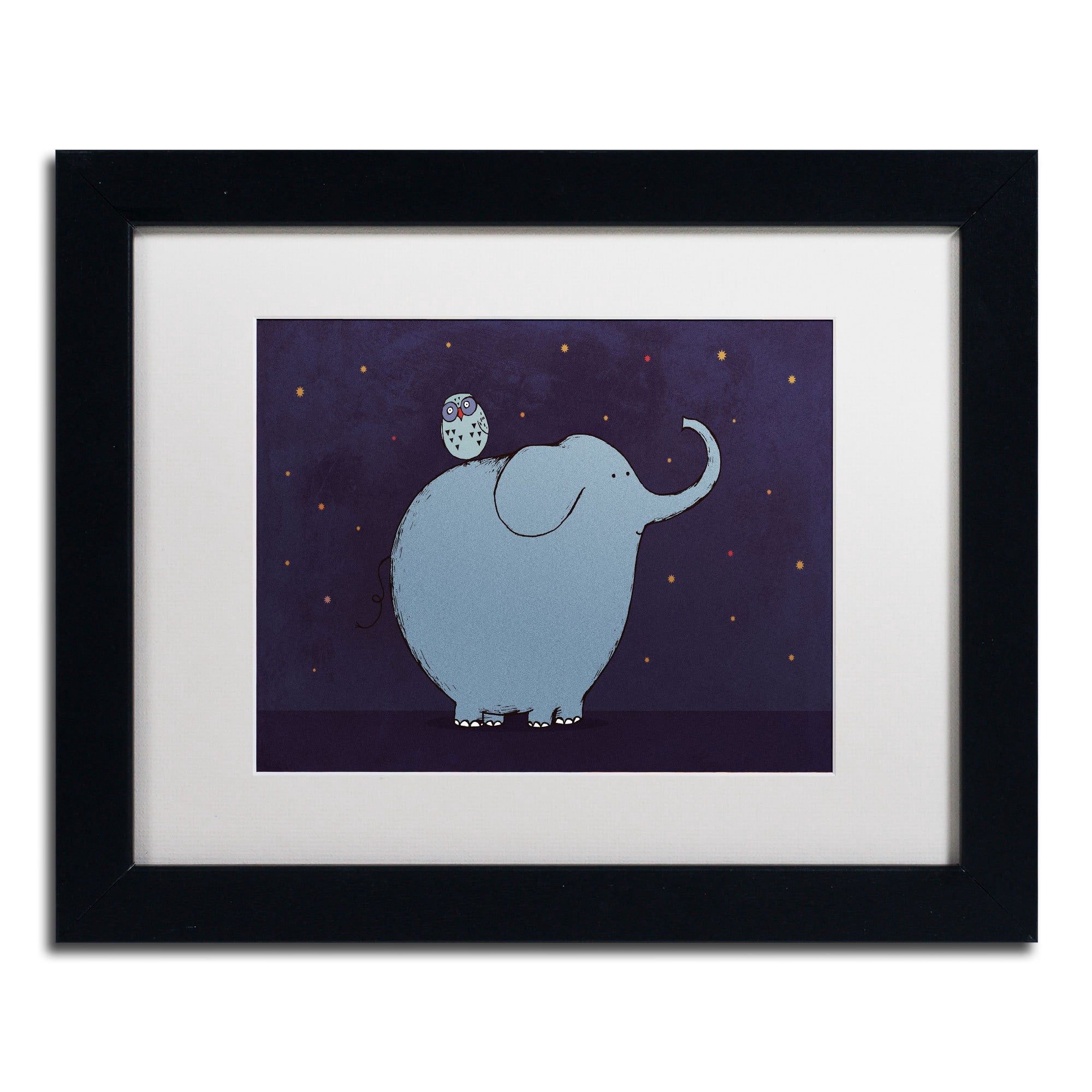 Carla Martell 'Owl and Elephant' Matted Framed Art