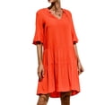 thumbnail image 3 of GORHGORH Women Casual Relaxed Fit Leopard Print Solid Color Half Sleeve Knee Length Dresses, 3 of 4