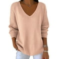 thumbnail image 4 of JGGSPWM (S-5XL) Womens Plus Size Long Sleeve V Neck Sweaters Fall Casual Classic Soft Loose Fit Basic Pullover Versatile Top Beige S, 4 of 7