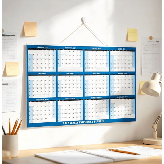 2027 Academic Wall Calendar Dry Erase Laminated, Large 12‑Month Reversible Yearly Wall Planner, Vertical & Horizontal Reversible Wet Dry Erase Calendar with Julian Dates for School Office Home