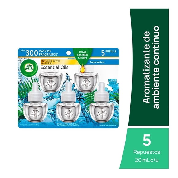 Aromatizante de Ambiente Air Wick Fresh Waters 5 Pack de 20 ml c/u