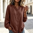 thumbnail image 4 of Tbopshirt Womens Blouses Tops for Women Fashion Solid Color Summer Long Sleeve Imitation Linen Button Neckline Closing Blouse, 4 of 7