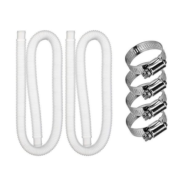 Swimming Pool Filter Pump 1.5m Hose Metal Clip Replacement Parts White Double Tube 4 Buckles