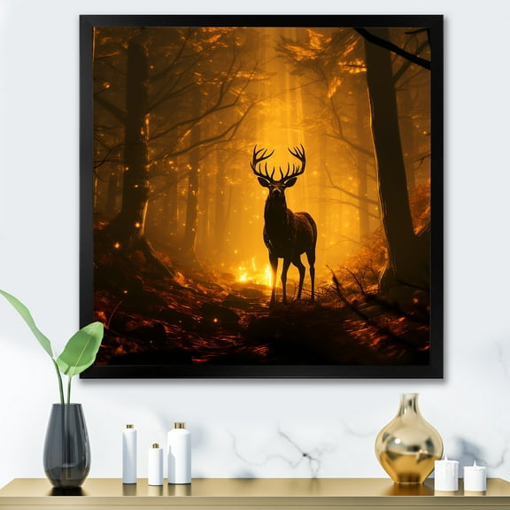 Designart "Brown Forest Deer in Majesty" Animals Framed Wall Art Decor - Modern Brown Deer Hallway Framed Wall Art Decor