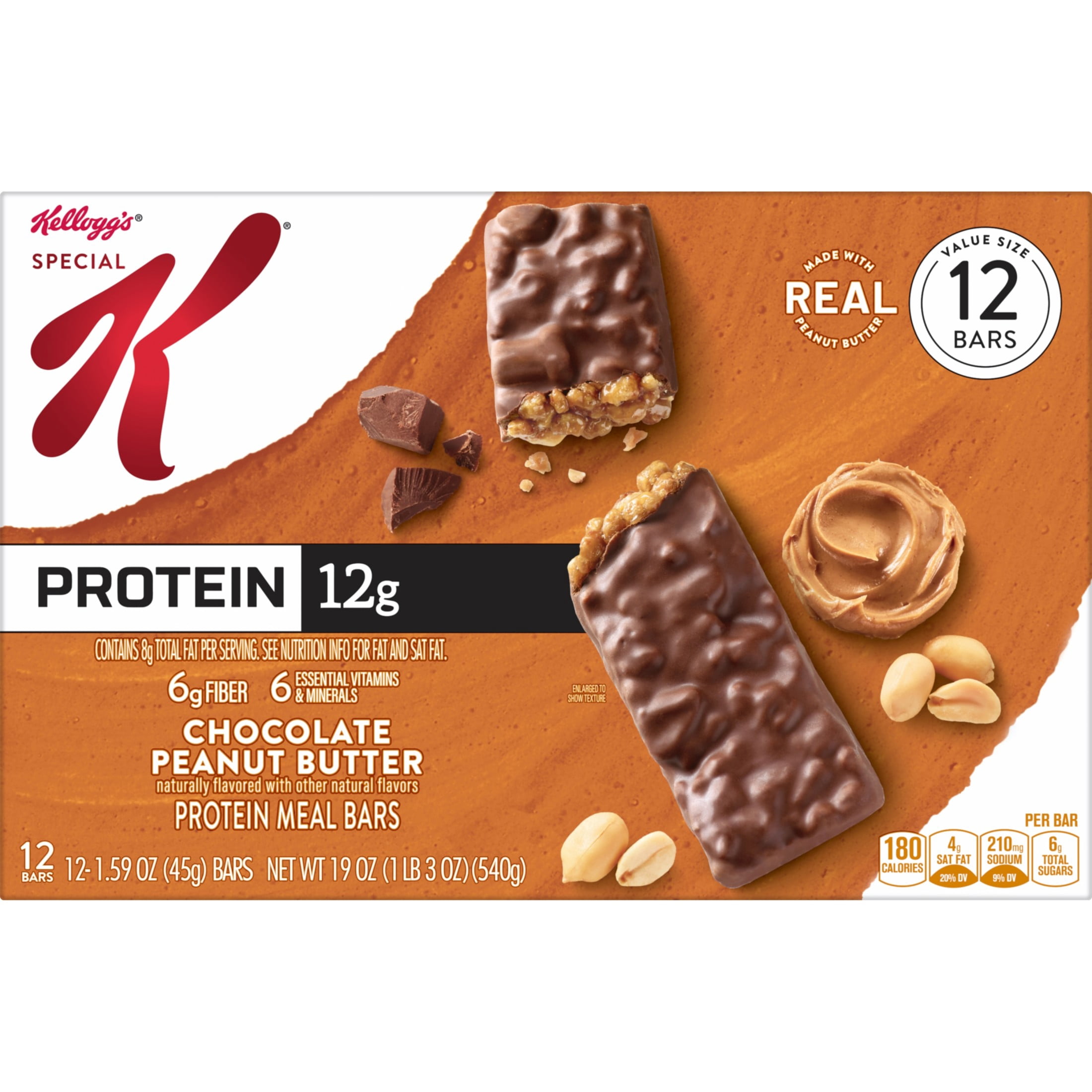 Special K Chocolate Peanut Butter Chewy Protein Meal Bars, 12g Protein, 19 oz, 12 Count