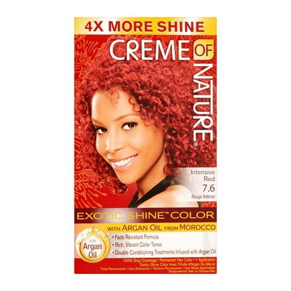 Creme of Nature Exotic Shine Permanent Hair Color with Argan Oil, Intensive Red 7.6, 1 Ea