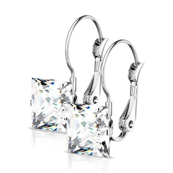 Womens Clear Princess Cut Cubic Zirconia Earrings Surgical Stainless Steel Fantasy Forge Jewelry