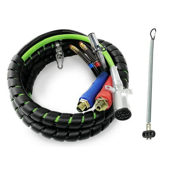 TORQUE 15ft 3 in 1 ABS & Air Power Line Hose Wrap 7 Way Electrical Cable with Handle Grip & 25" Tender Spring for Semi Truck Trailer Tractor (TR813215)