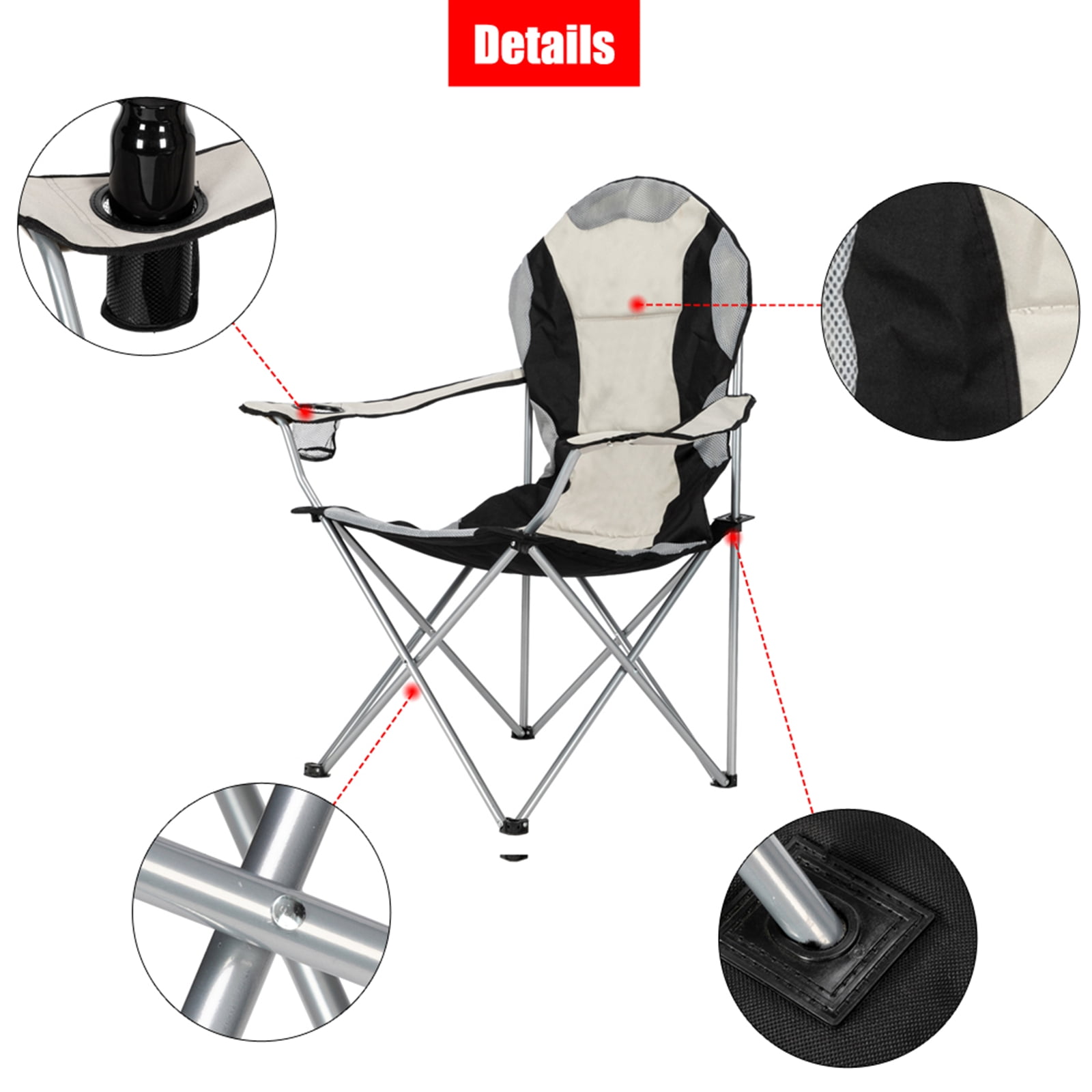 Medium Camping Fishing Chair - Foldable, Durable & Anti-Fouling Black White