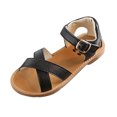 thumbnail image 3 of LNMQLPDBS Girls Sandals Solid Color Adjustable Buckle Leather Open Toe Outdoor Cross Sandals Flat Non-Slip Summer Slippers Shoes Shoes for Girls Casual Trendy Beach Shoes Black 3.5-4 Years, 3 of 8