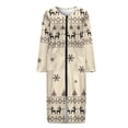 thumbnail image 3 of Yuyamidu Reindeer Women Long Sleeve Zipper Bathrobes Snowflake Robe Sleepwear Christmas Long Robes Size L Breathable Mid-Calf Length Nightgown with Pockets, 3 of 7