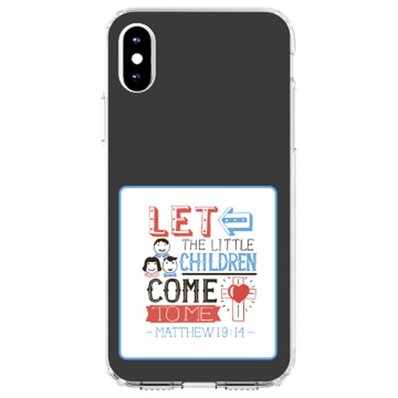 DistinctInk Clear Shockproof Hybrid Case for iPhone X / XS (5.8" Screen) - TPU Bumper, Acrylic Back, Tempered Glass Screen Protector - Matthew 19:14 - Let the Little Children Come To Me