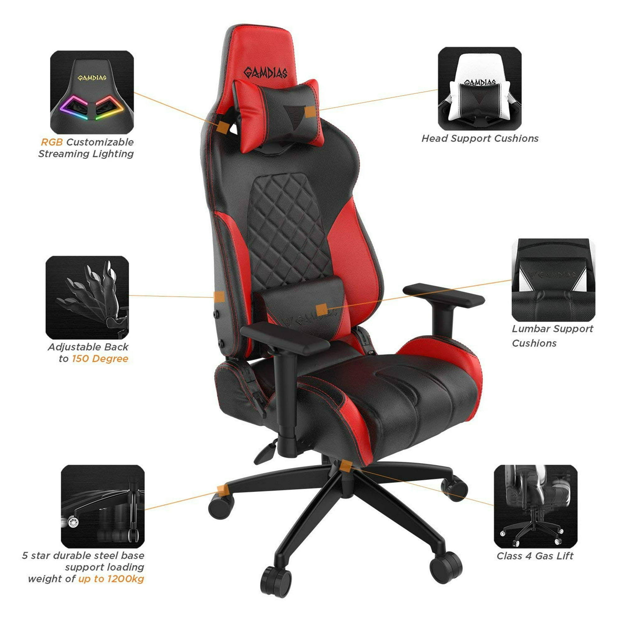 GAMDIAS Gaming Chair Achilles E1 RGB Backlighting, Black and Red