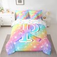 thumbnail image 2 of Homewish Letter P Monogrammed 7 Pieces Bedding Comforter Set,Cute Cartoon Bowtie Full Bedding Set,Colorful Gradient Striped Fitted Sheet Flat Sheet,Microfiber Room Decorative Reversible, 2 of 8