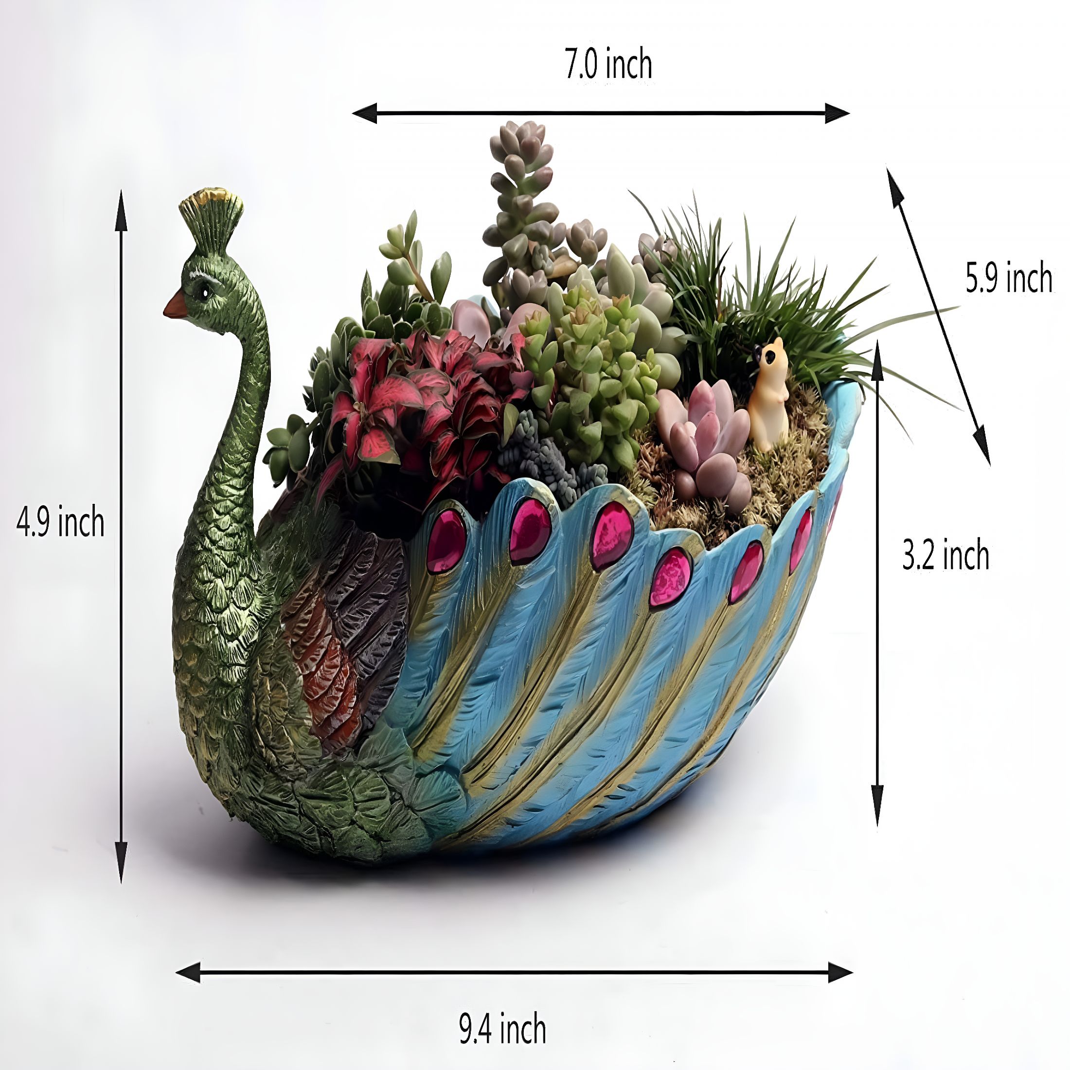 ACDANC Succulents Planter Plants Pot Handmade 9.4 Inch Peacock Pot Resin Base Large Flowers Pot/Succulent Cactus Pots/Container/with Hole for Home Garden Office Desktop Decoration