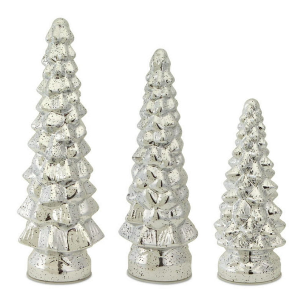 Set of 3 Battery Operated Silver Mercury Glass LED Lighted