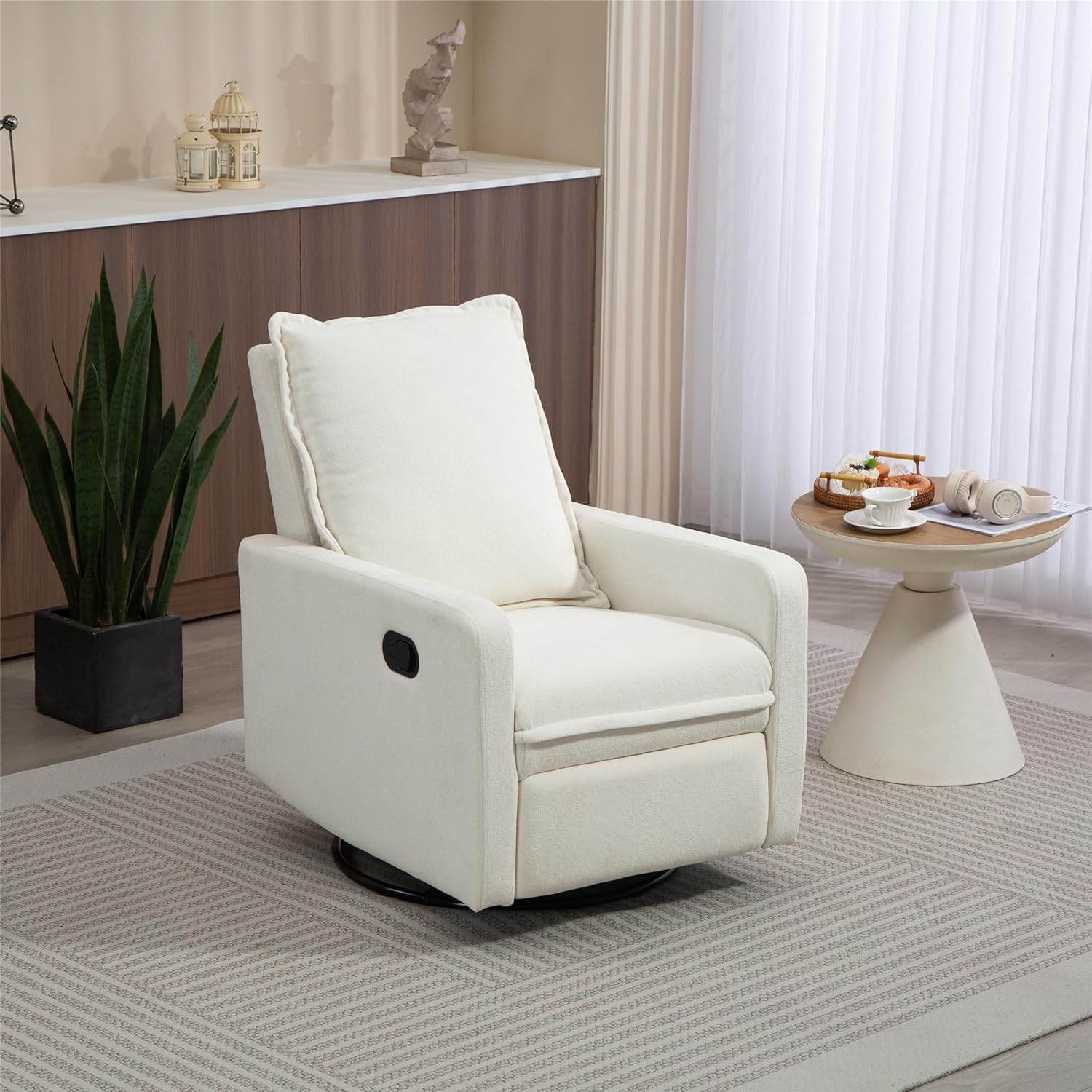 Manual Swivel Rocking Recliner for Adults, Small Plush Wall Hugger Reclining RV Chair, Glider Swivel Recliner Chair with Foot Rest for Nursery, Living Room and Small Places