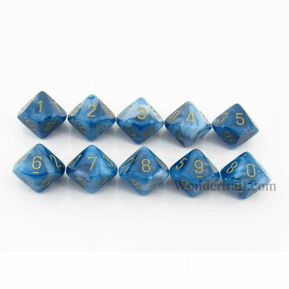 Teal Phantom Dice with Gold Numbers D10 16mm (5/8in) Pack of 10 Dice Chessex