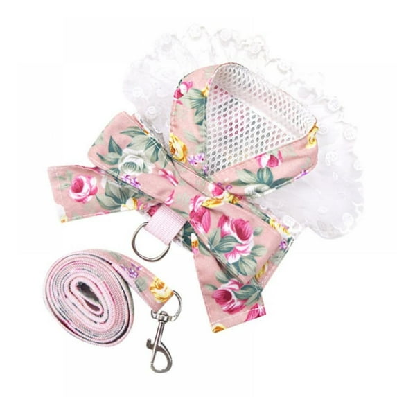 Dog Bowknot Harness Set Cute Kitten Harness And Leash Set For Dogs Cat Chihuahua Lace Print Party Vest