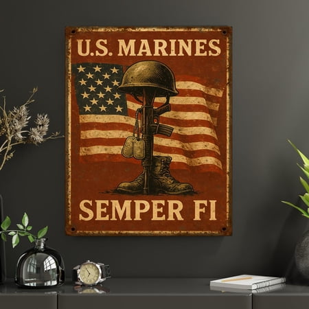 U.S. Marine Wall Art Military Veteran Gift Semper Fi Fallen Soldier Tribute Plaque Bravery Loyalty Brotherhood Of The Marines Stretched Canvas