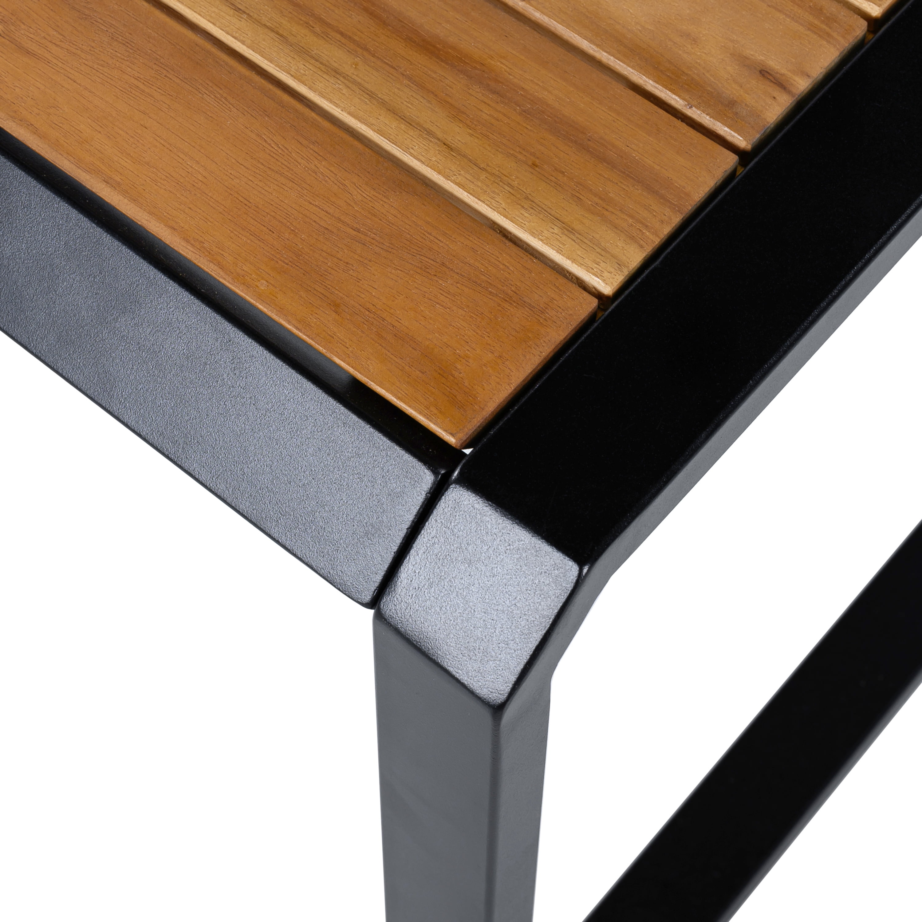 Outdoor Side Table 18.11 Inch, Patio Accent Table with Teak Wood Top and Black Metal Frame, Small End Table for Porch and Poolside, Black and Teak