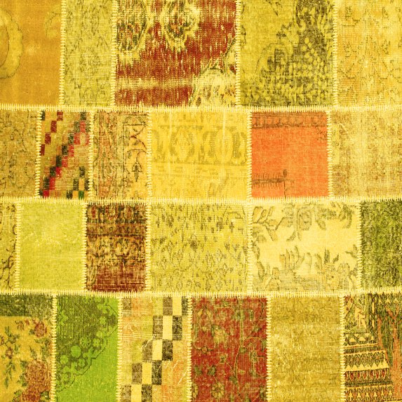 Ahgly Company Machine Washable Indoor Square Patchwork Yellow Transitional Area Rugs, 7' Square