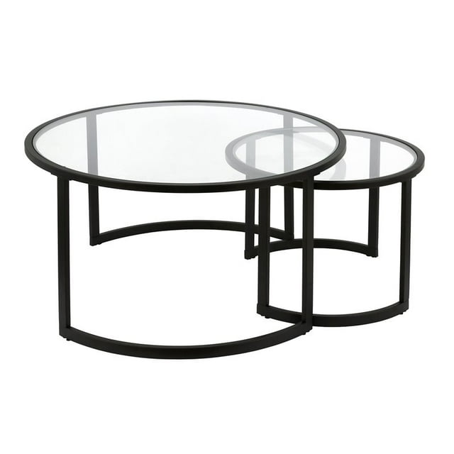 Henn&Hart Table Basse Ronde en Métal Noire Emboîtable de 18,5 Pouces Bronze Noir