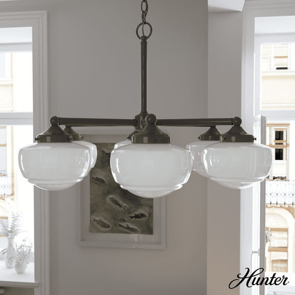 Hunter - Saddle Creek 6-light Noble Bronze, Large Chandelier, Dimmable, Schoolhouse Style, Candle Shaped, for Bedrooms, Kitchens, Dining, Living Rooms - 19120