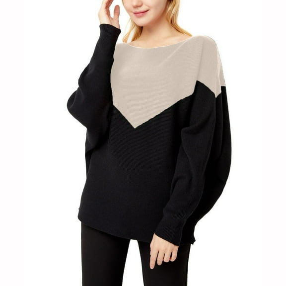 Fesfesfes Women Sweaters Long Sleeves Round Neck Color Block Loose Tops Blouse Thread Knitted Sweater Plus Size $10