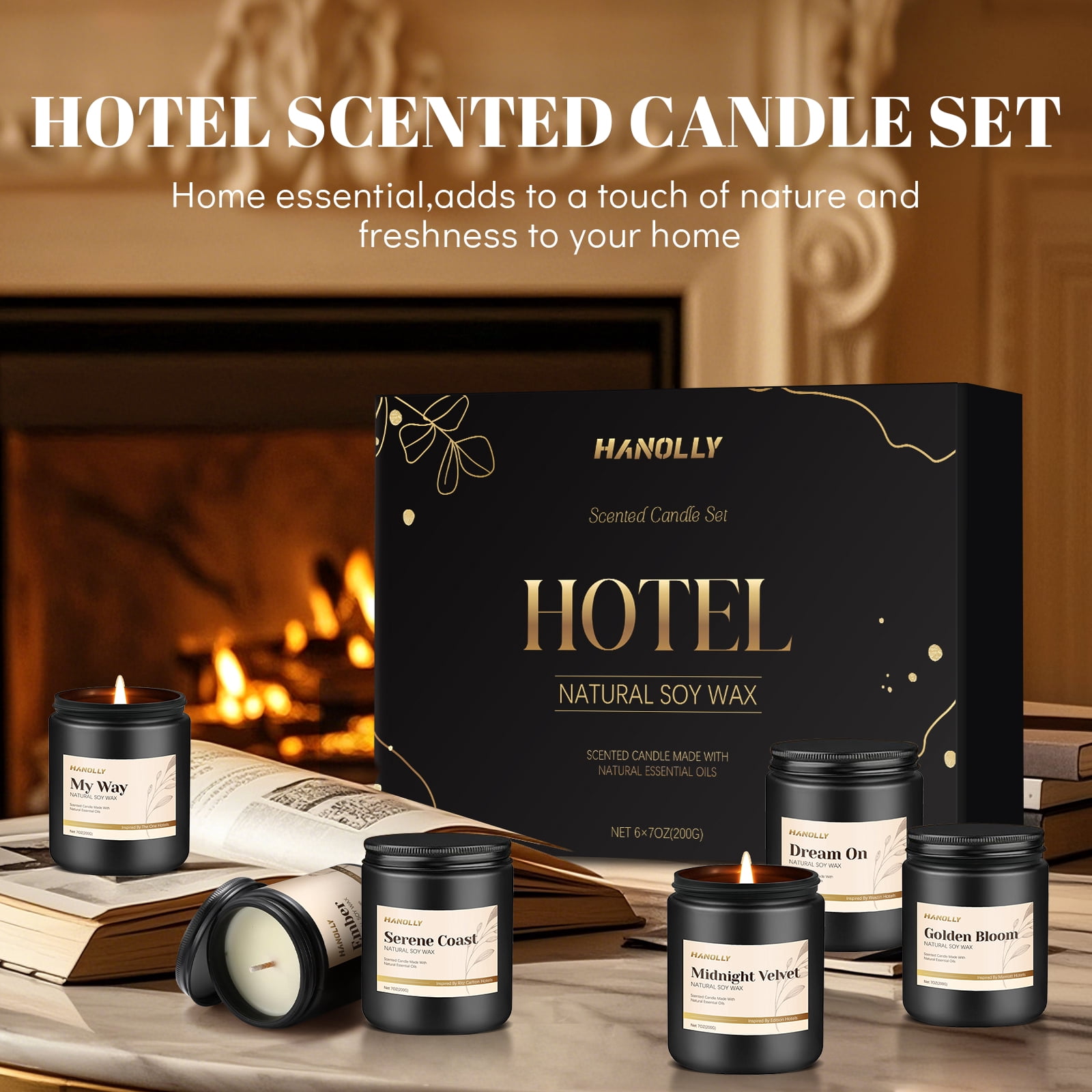 Hanolly Luxury Hotel Scented Candles Gift Set - 6 Pack Natural Soy Wax Candles, Aromatherapy Candle Kit for Home, Meditation & Gifts