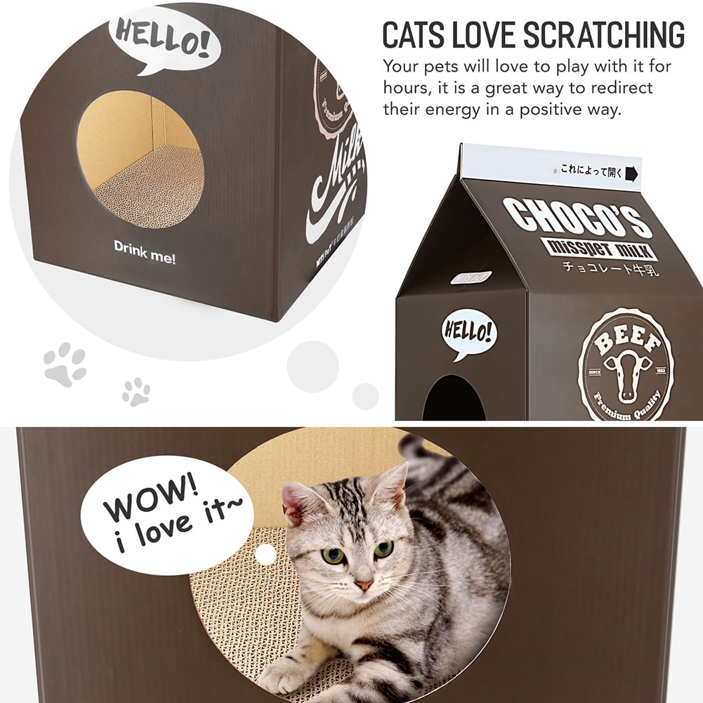 Kadyn Cat Condo Scratcher Post Cardboard, Milk Box Shape Cat Scratching House Bed, Cat House for Indoor, Brown Kadyn Cat Condo Scratcher Post Cardboard, Milk Box Shape Cat Scratching House Bed, Cat House for Indoor, Brown