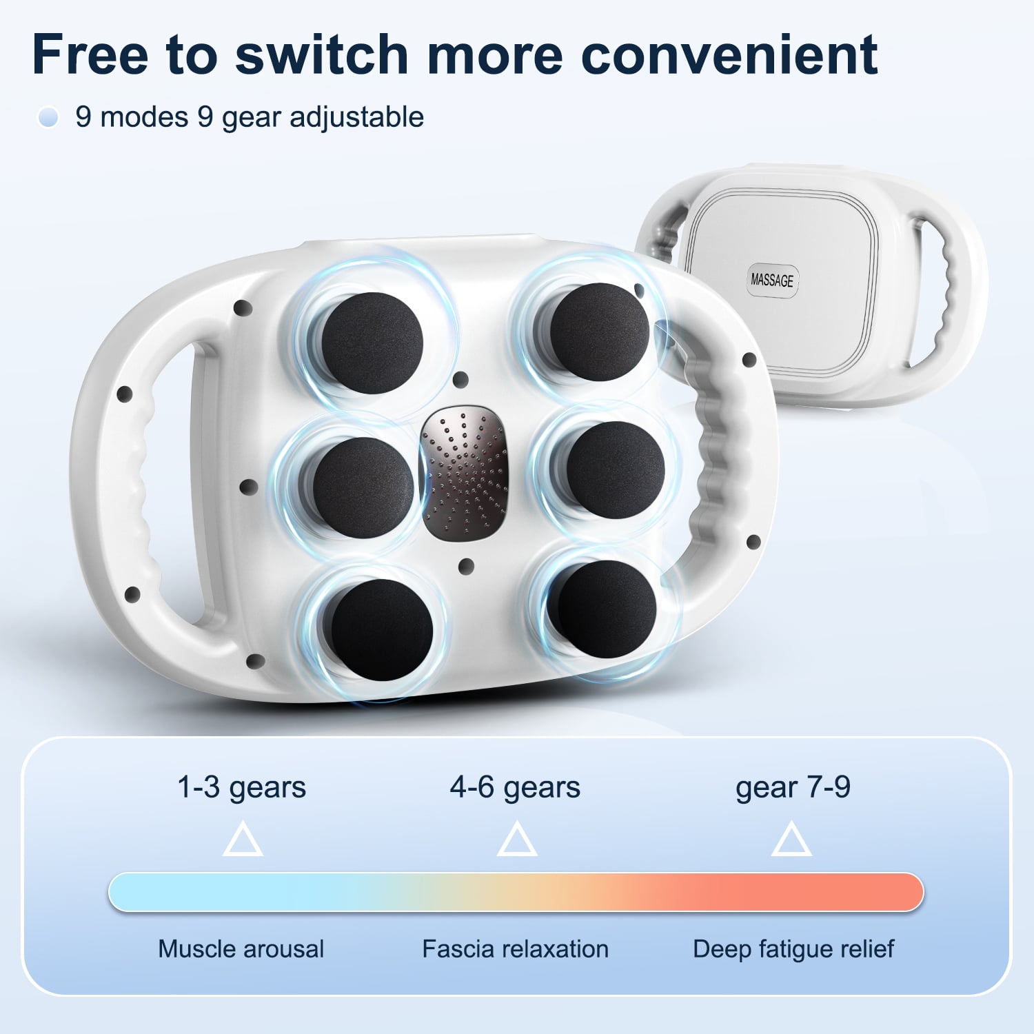 Cshidworld Massage Gun, 6 Heads Deep Tissue Massager, Portable Muscle Massage Gun for Back Neck Muscle Relieve, 9 Levels Speed Modes, Digital Display 6 Massage Heads Link Drive System, White