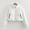thumbnail image 2 of Women's Solid Color Warm Bread Jacket Standing Collar Short Cotton Jacket Long Sleeved Cotton Jacket, 2 of 9